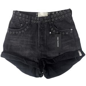 NEW One Teaspoon Free People Sz 26 2Shorts Black High Rise grommet high bandit